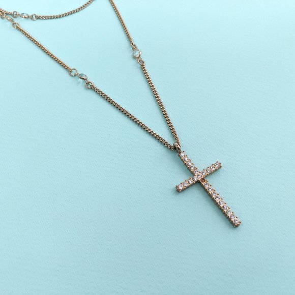 Guess Gold Tone Cross Layered Necklace - Picture 2 of 3